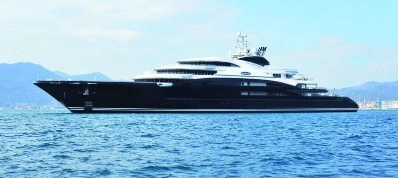a large ship in the water aboard SERENE Yacht for Sale