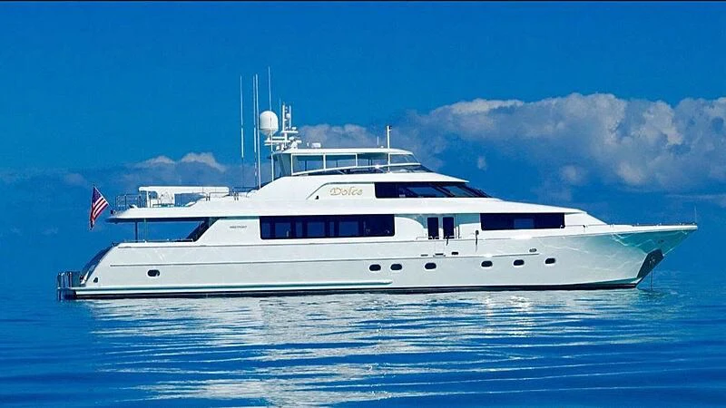 a white yacht on the water aboard BRAVO ZULU Yacht for Sale