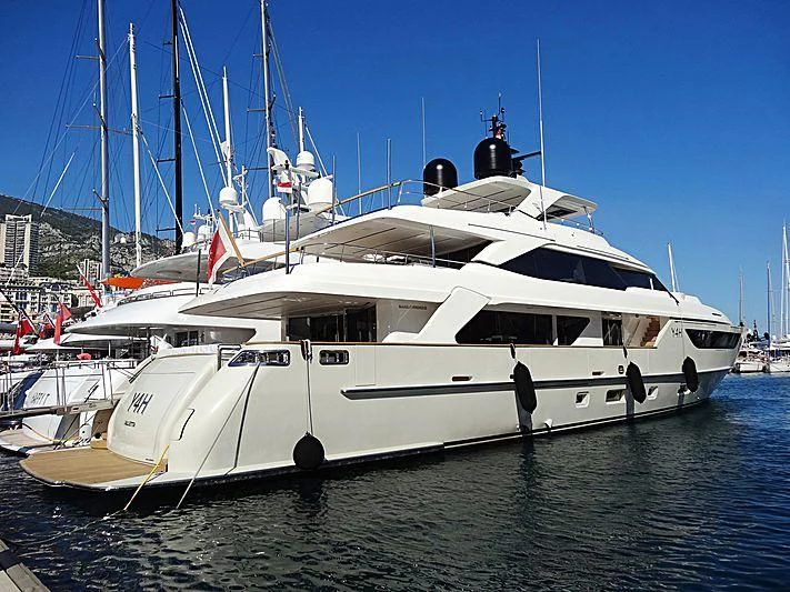 a white yacht in the water aboard Y4H Yacht for Sale