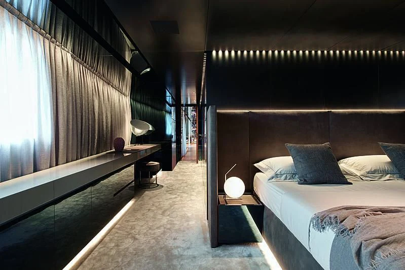 a room with a bed and a window aboard Y4H Yacht for Sale