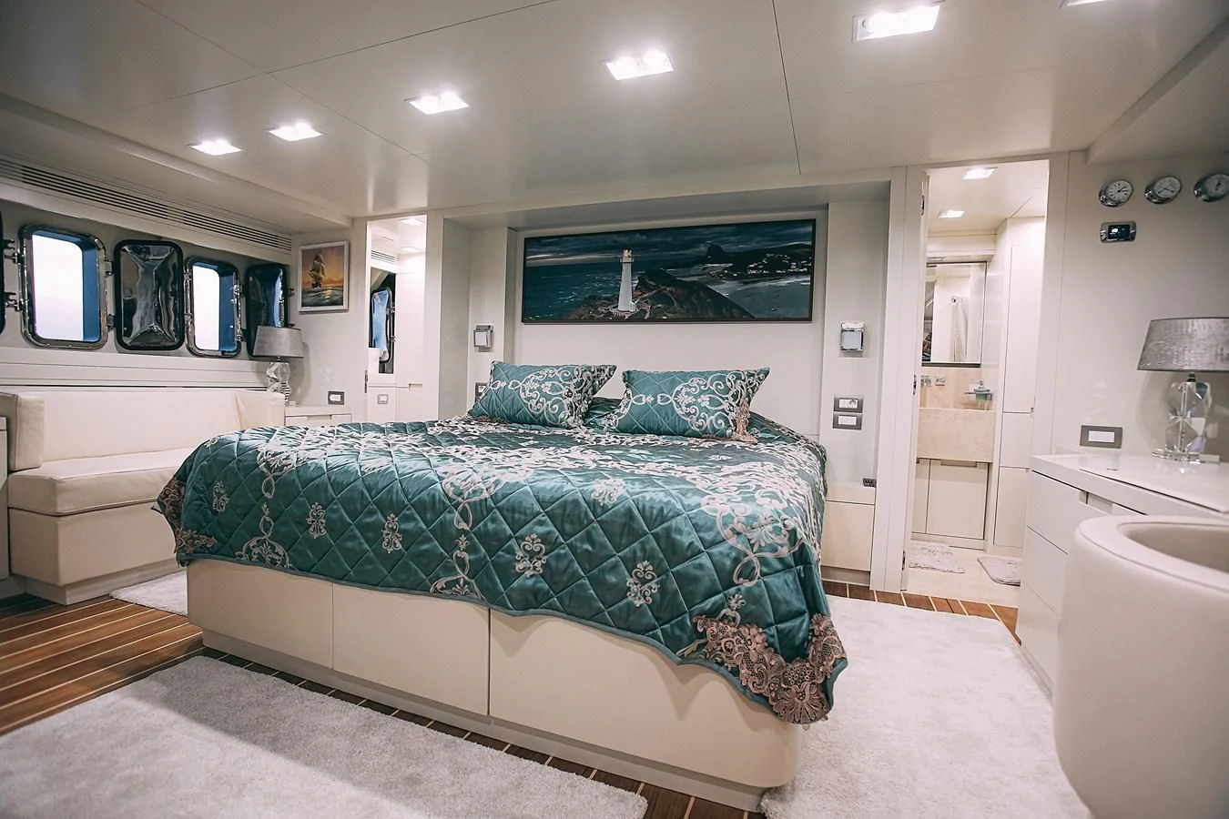 a bed in a room aboard KALISA Yacht for Sale