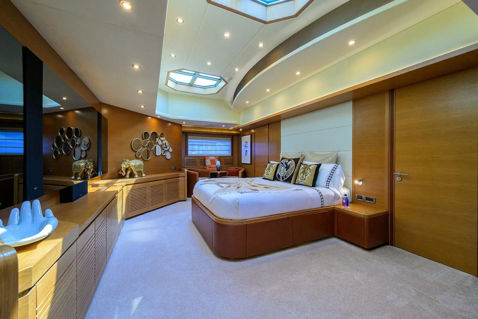 a bedroom with a large bed aboard KIMBERLIE Yacht for Sale