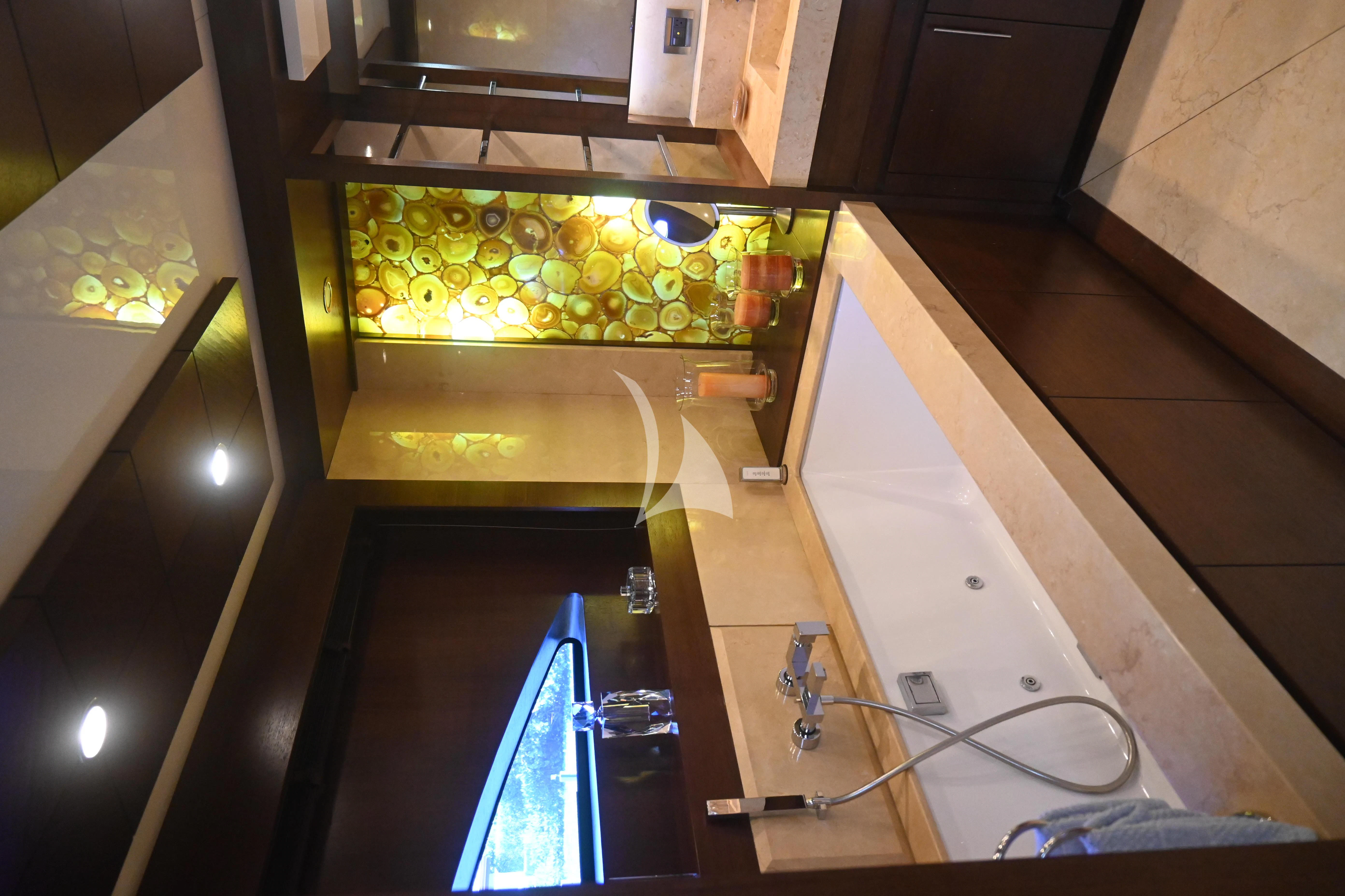 a kitchen with a large display of food aboard KIMBERLIE Yacht for Sale