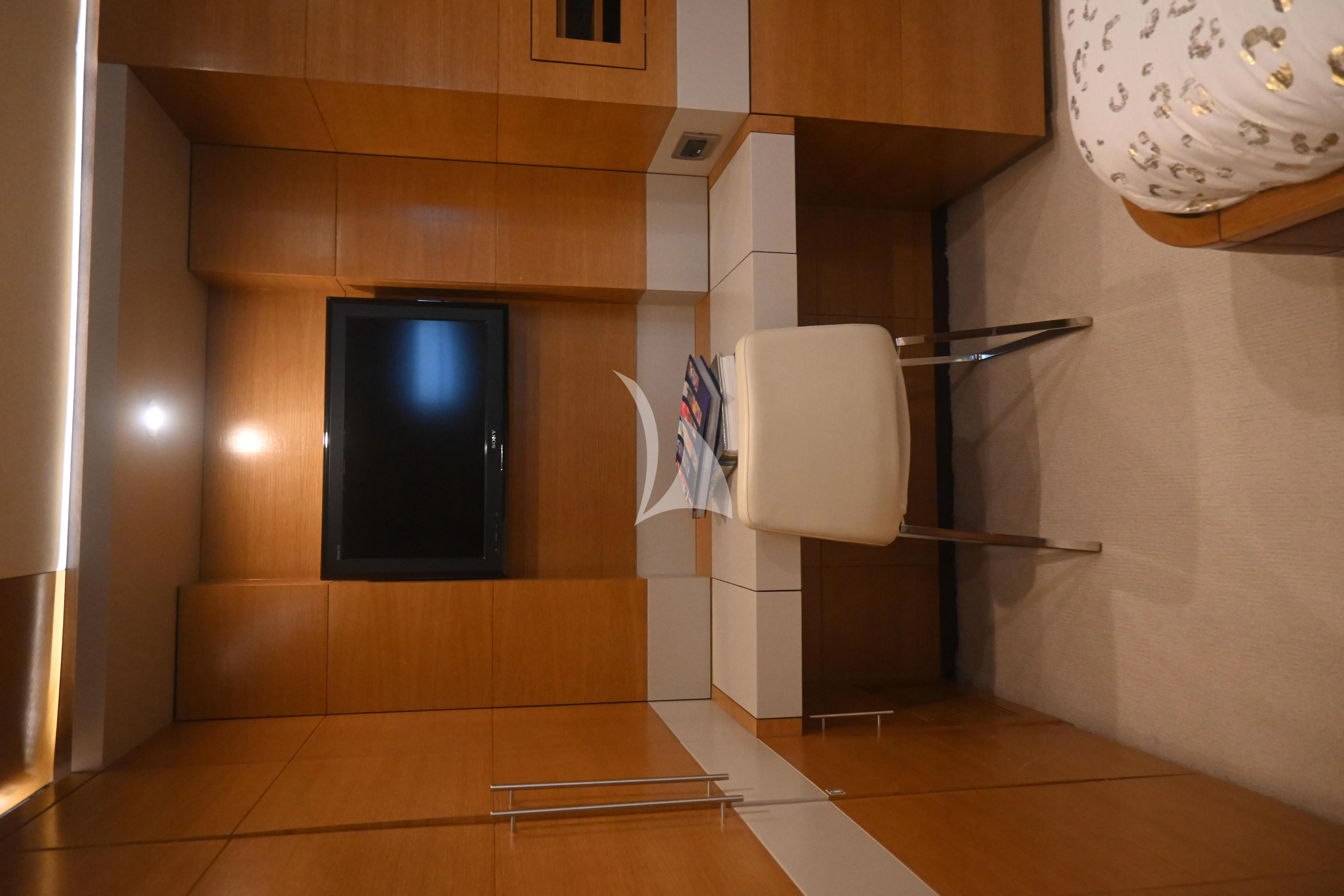 a bathroom with a large mirror aboard KIMBERLIE Yacht for Sale
