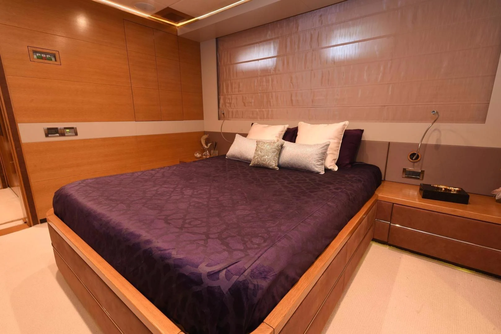 a bed in a room aboard KIMBERLIE Yacht for Sale