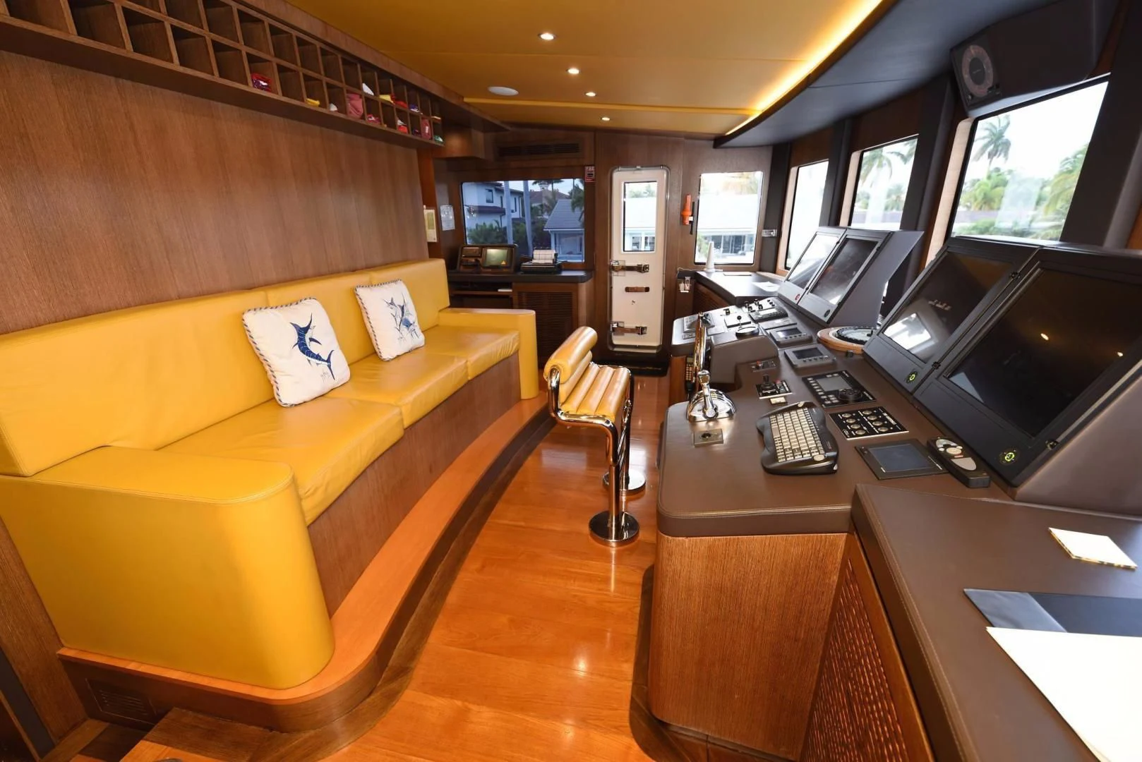 an office with a couch and a computer aboard KIMBERLIE Yacht for Sale