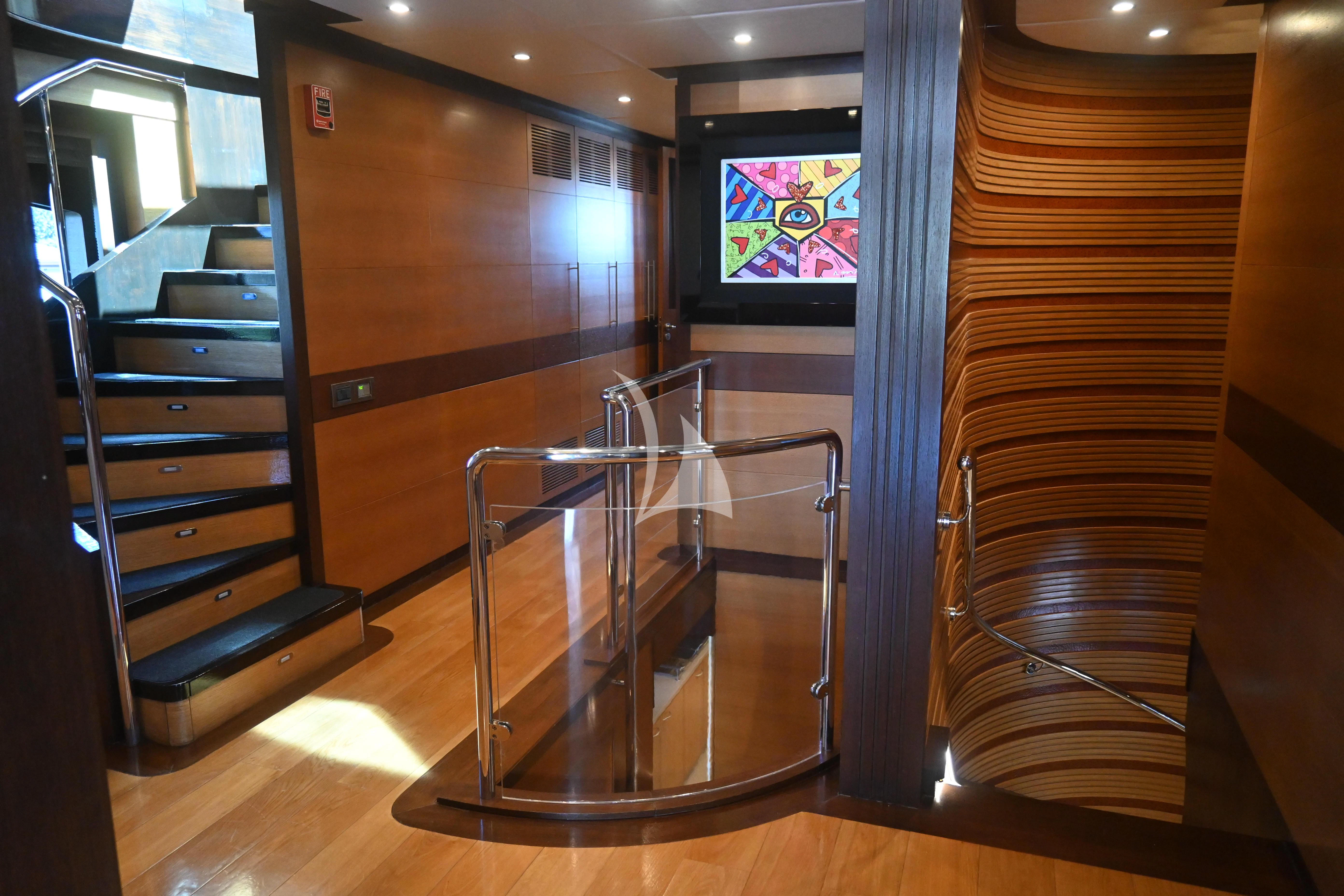 a staircase in a room aboard KIMBERLIE Yacht for Sale