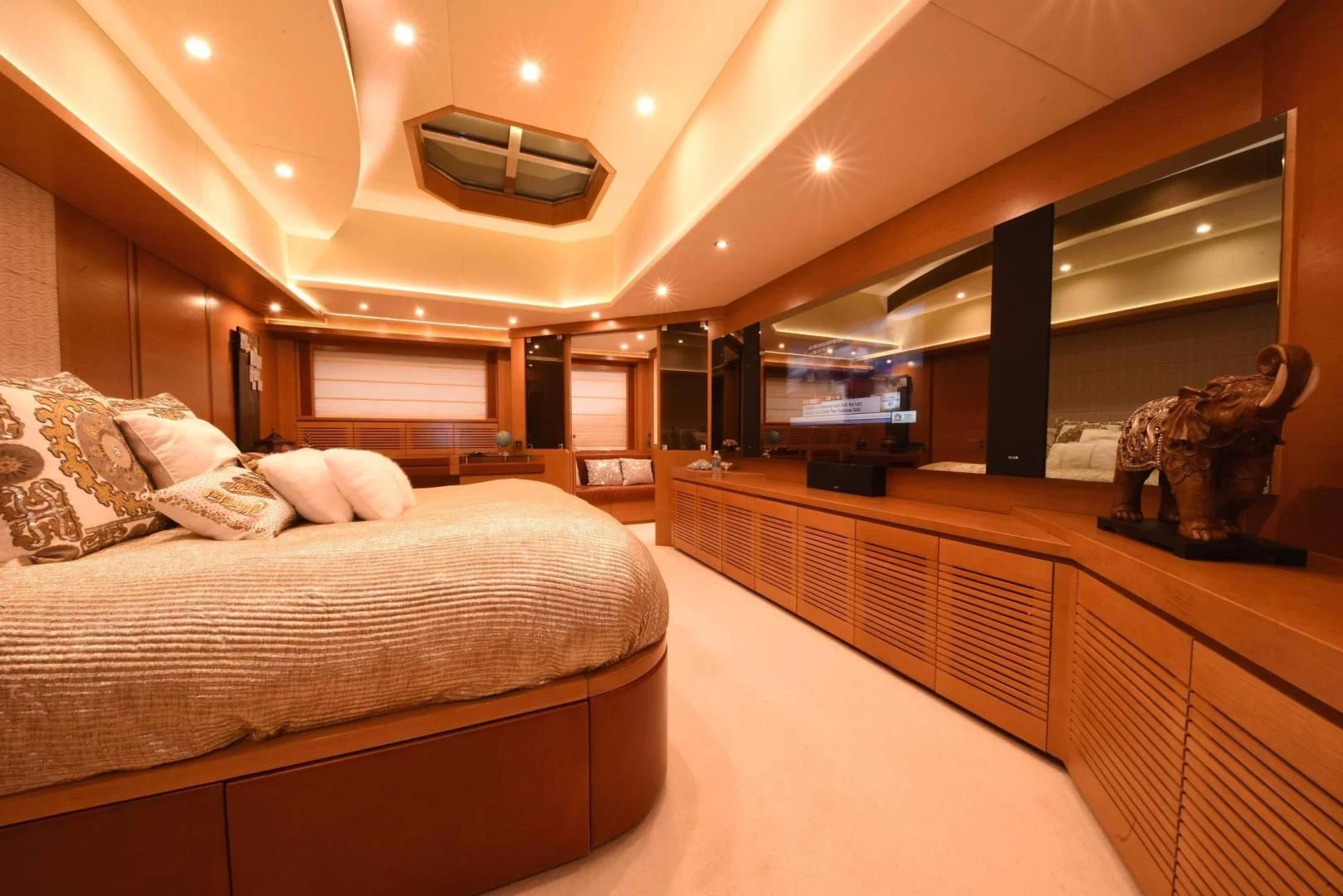 a large bedroom with a large bed aboard KIMBERLIE Yacht for Sale