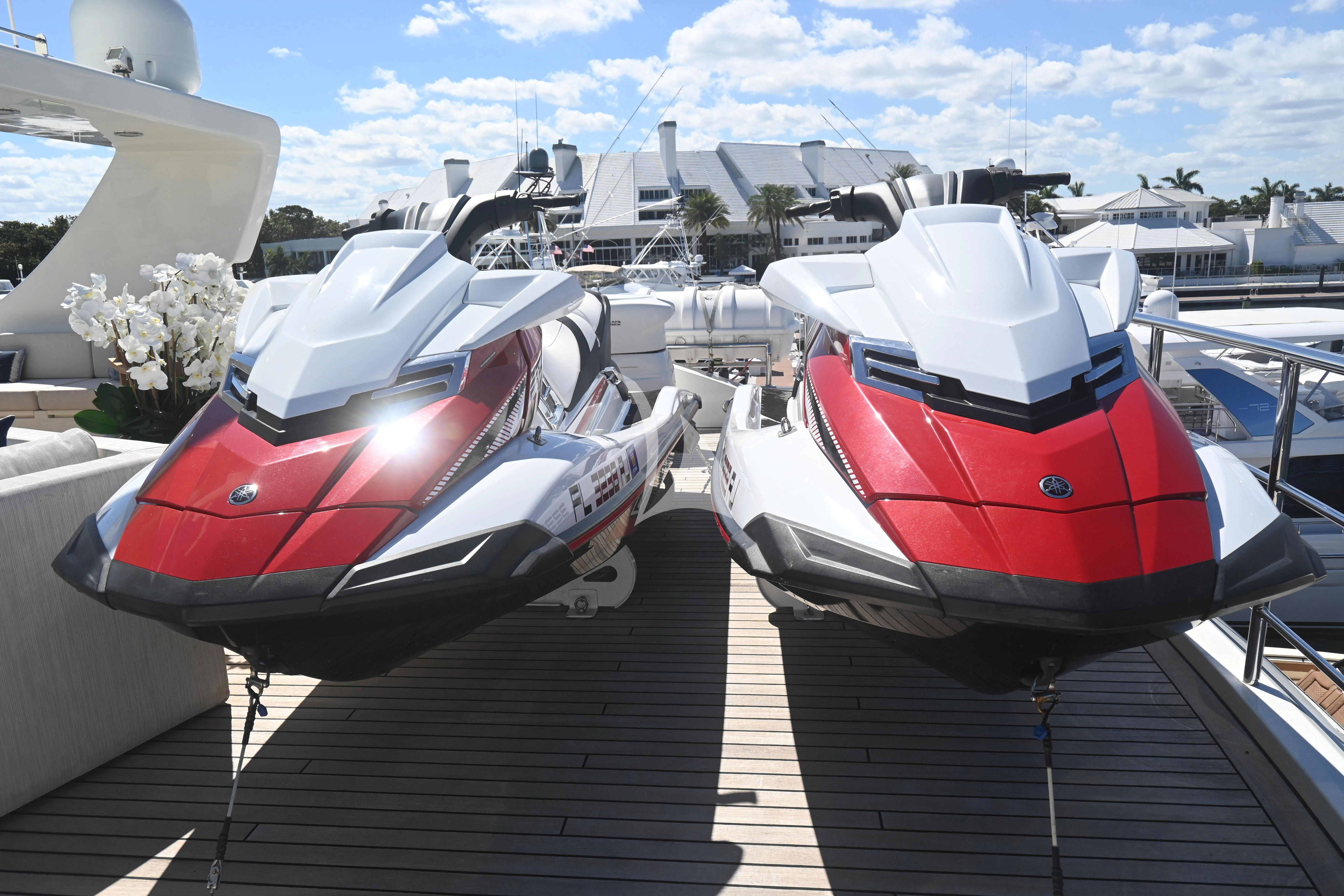 a row of white boats aboard KIMBERLIE Yacht for Sale