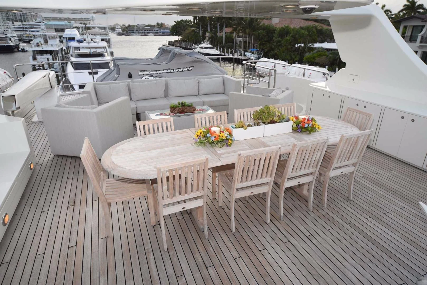 a table set up on a deck aboard KIMBERLIE Yacht for Sale