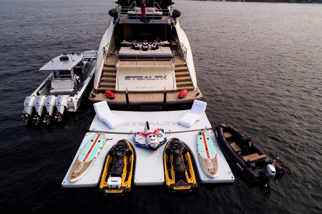 a boat on the water aboard STEALTH Yacht for Sale