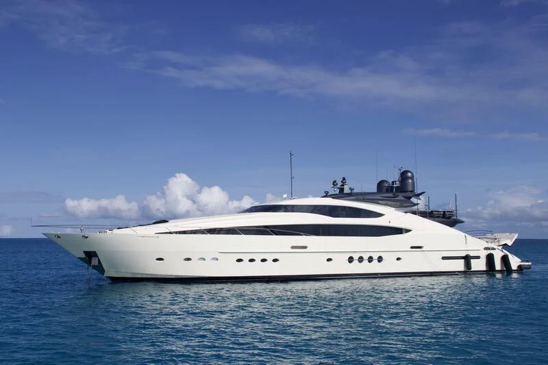 a white yacht in the water aboard STEALTH Yacht for Sale