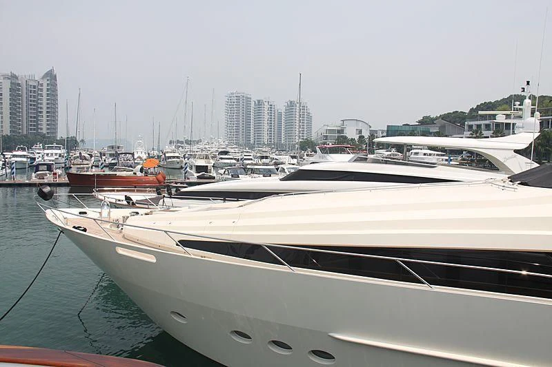 a group of boats are parked in a harbor aboard STEALTH Yacht for Sale