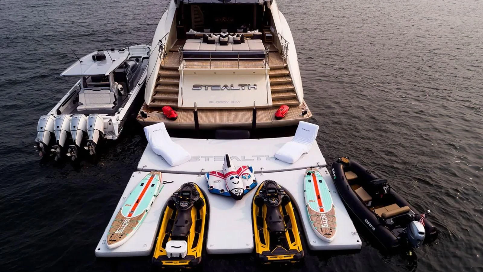 a boat on the water aboard STEALTH Yacht for Sale