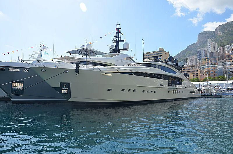 a large ship in the water aboard STEALTH Yacht for Sale