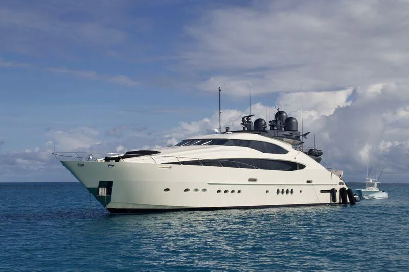 a white yacht in the water aboard STEALTH Yacht for Sale