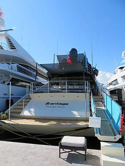 a boat docked at a pier aboard STEALTH Yacht for Sale