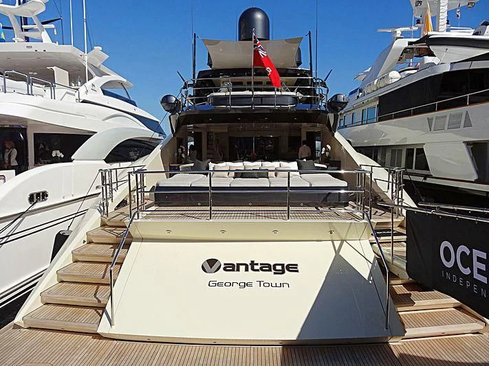 a boat docked at a pier aboard STEALTH Yacht for Sale