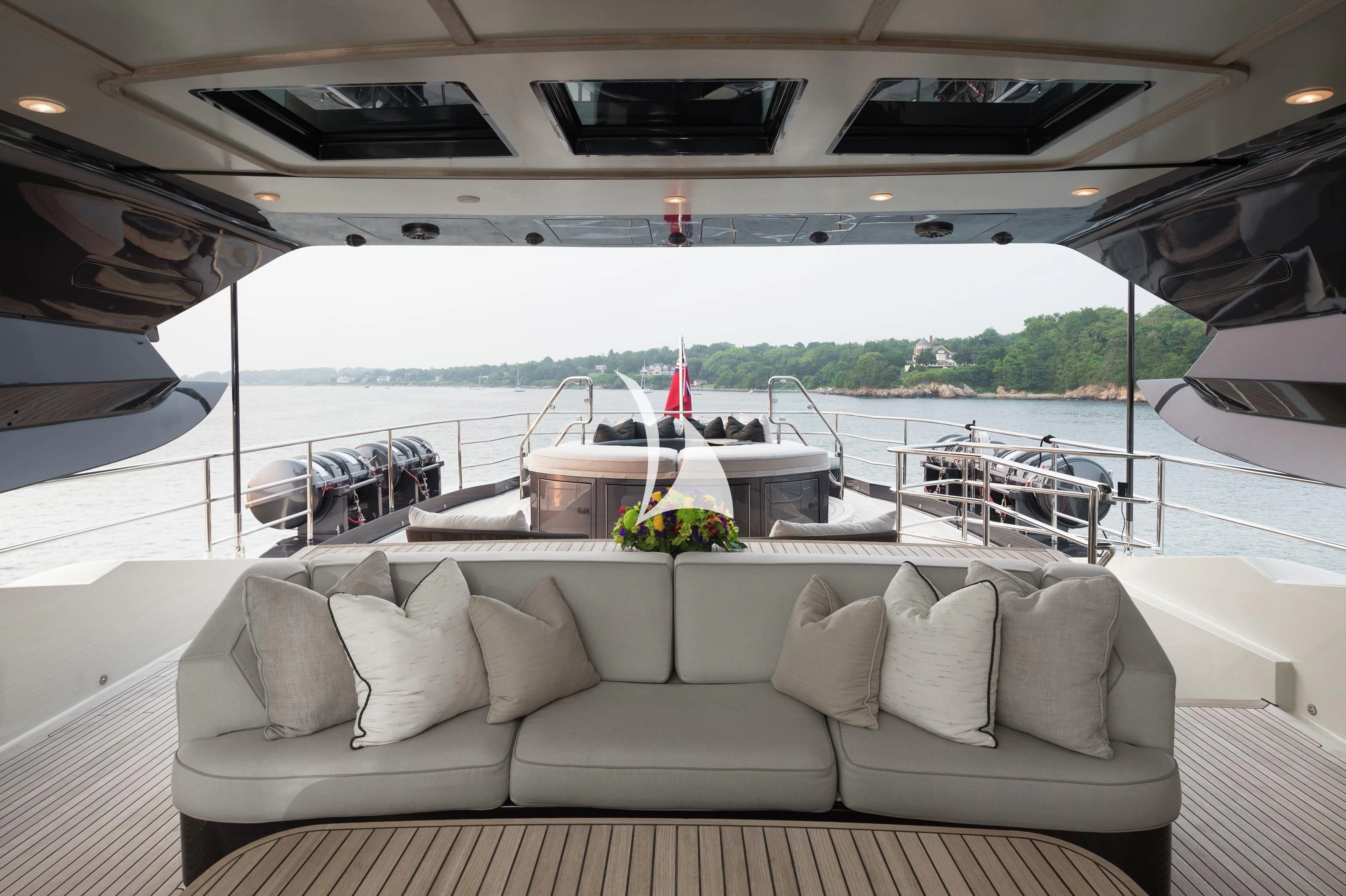 a couch on a boat aboard STEALTH Yacht for Sale