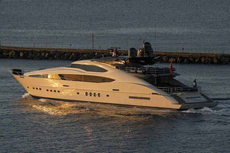 a white yacht on the water aboard STEALTH Yacht for Sale