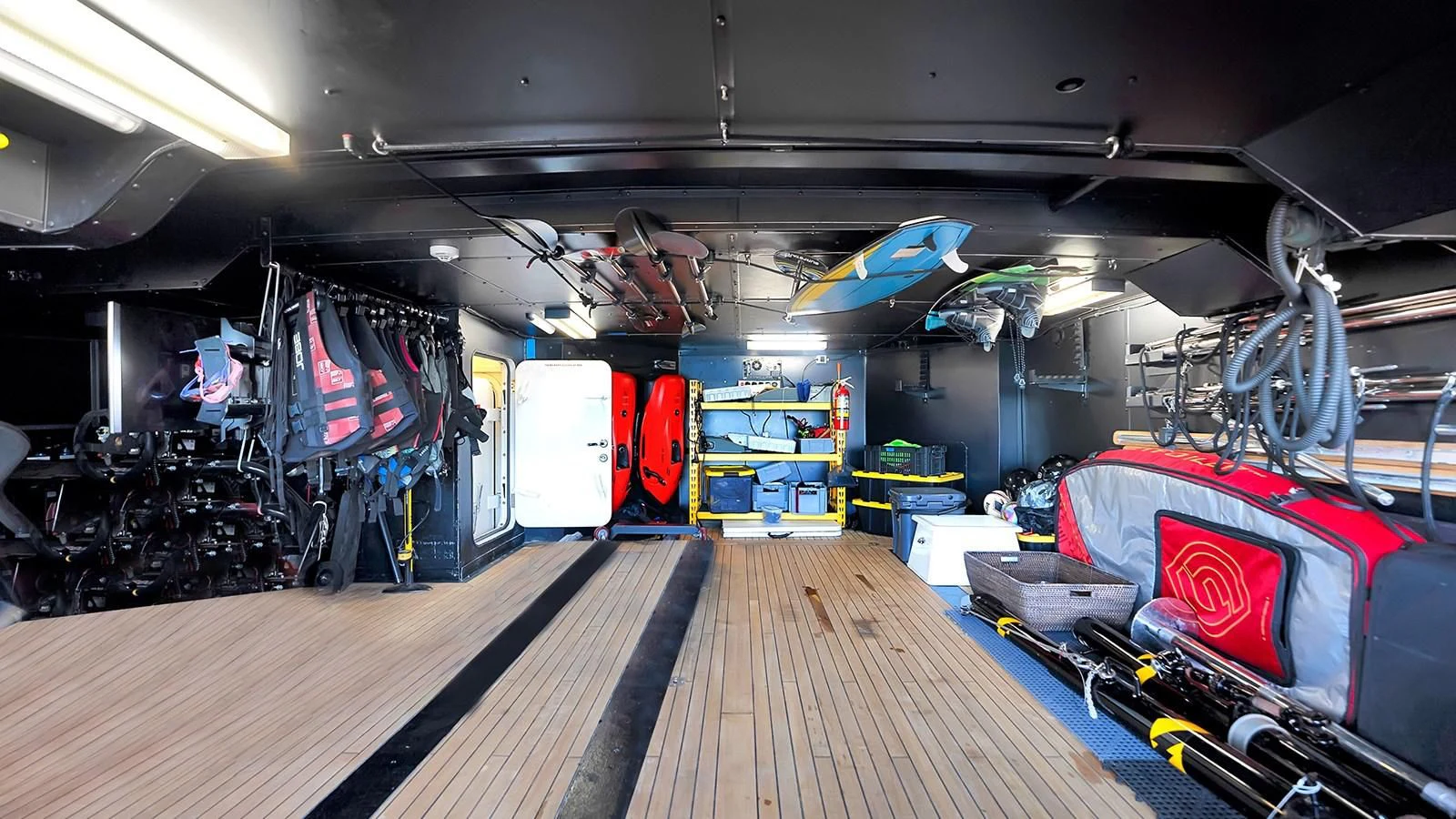 a room with a large group of equipment on the floor aboard STEALTH Yacht for Sale