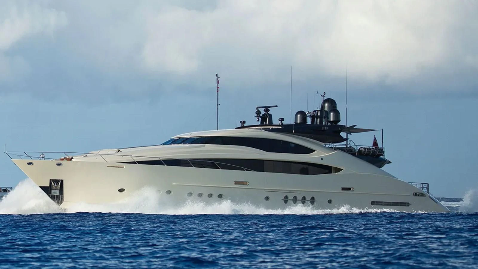 a large white ship in the water aboard STEALTH Yacht for Sale
