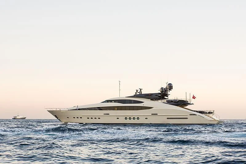 a white yacht in the water aboard STEALTH Yacht for Sale