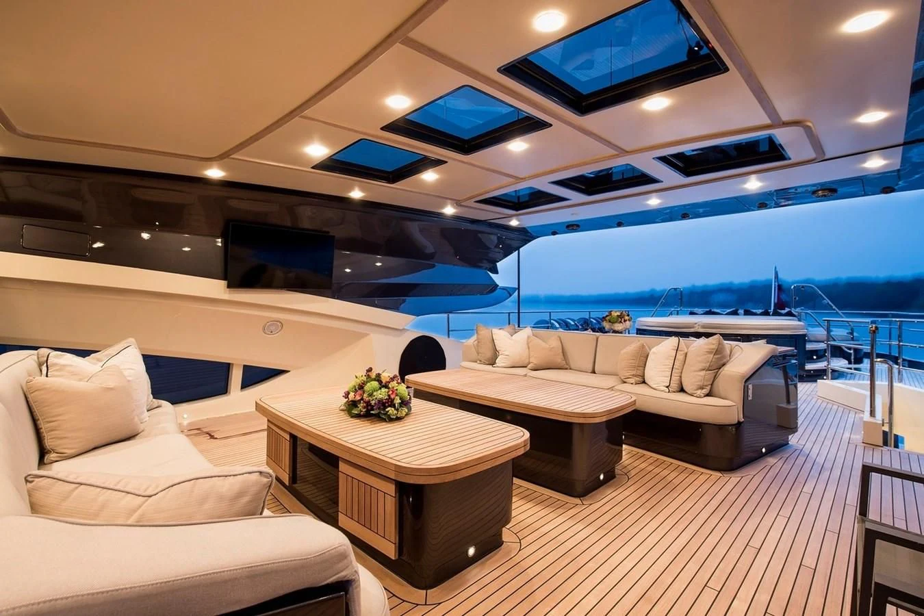 a modern looking living room aboard STEALTH Yacht for Sale