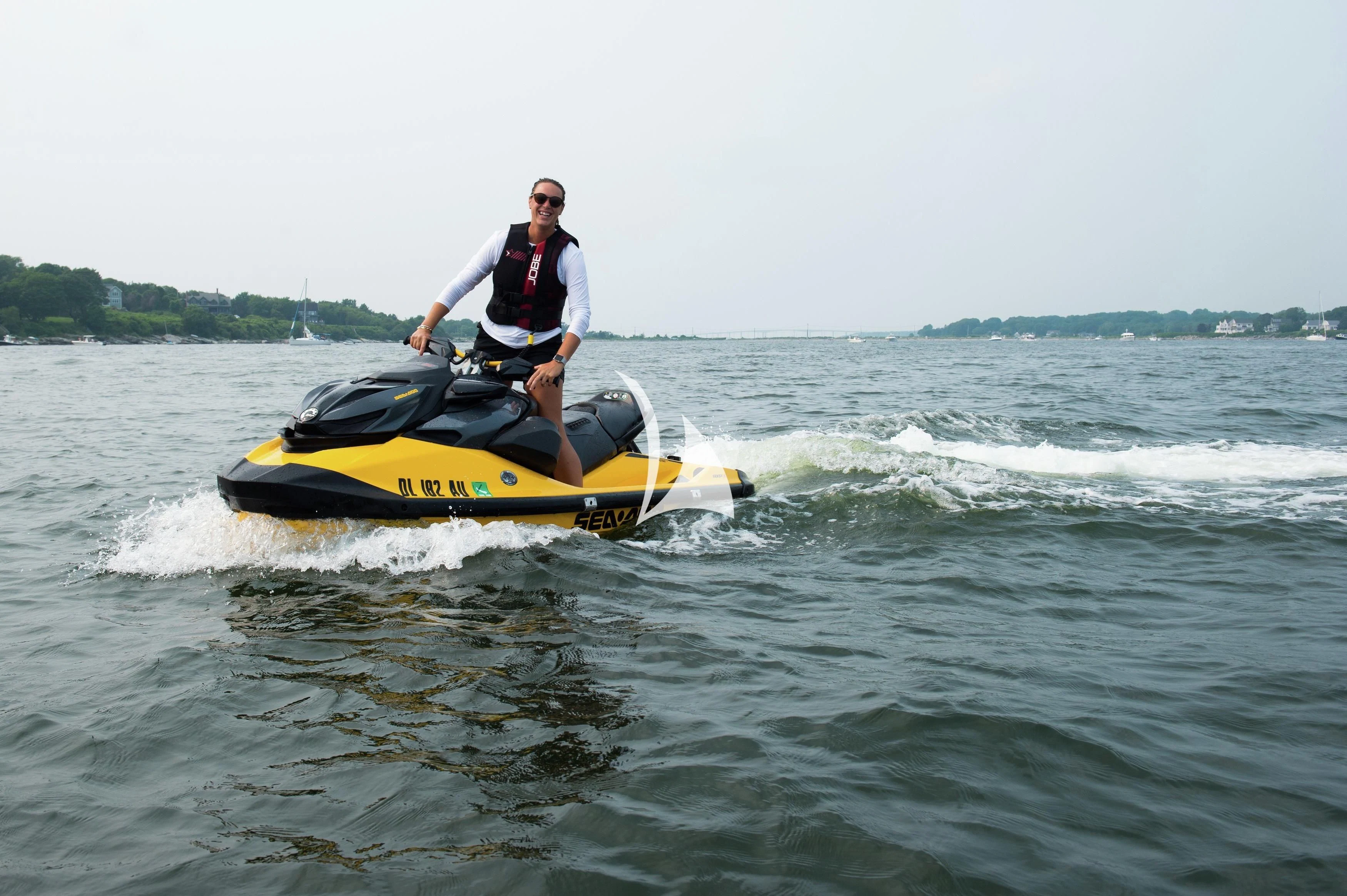 a man on a jet ski aboard STEALTH Yacht for Sale
