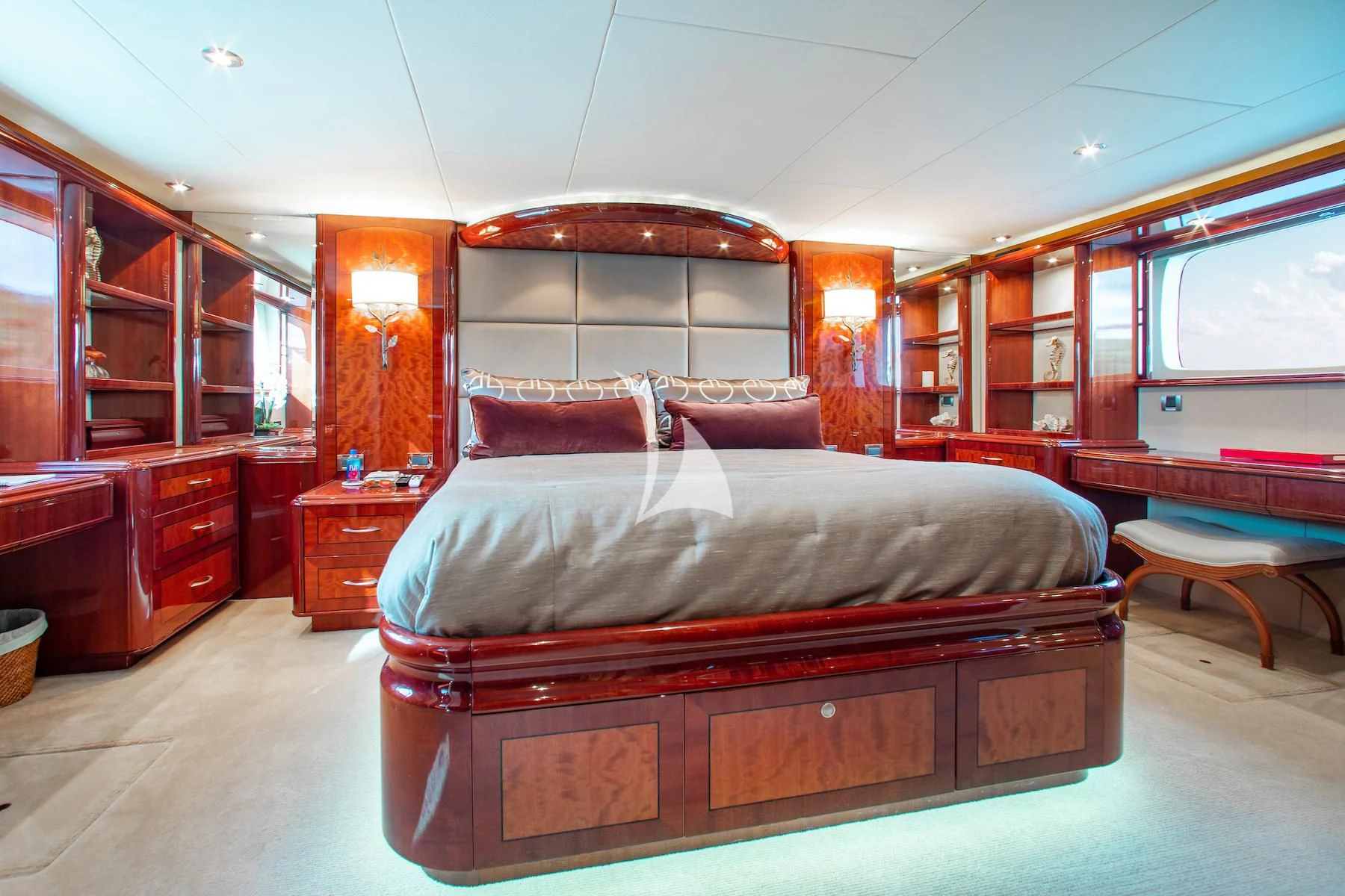 a bed in a room aboard SUMMERWIND Yacht for Sale