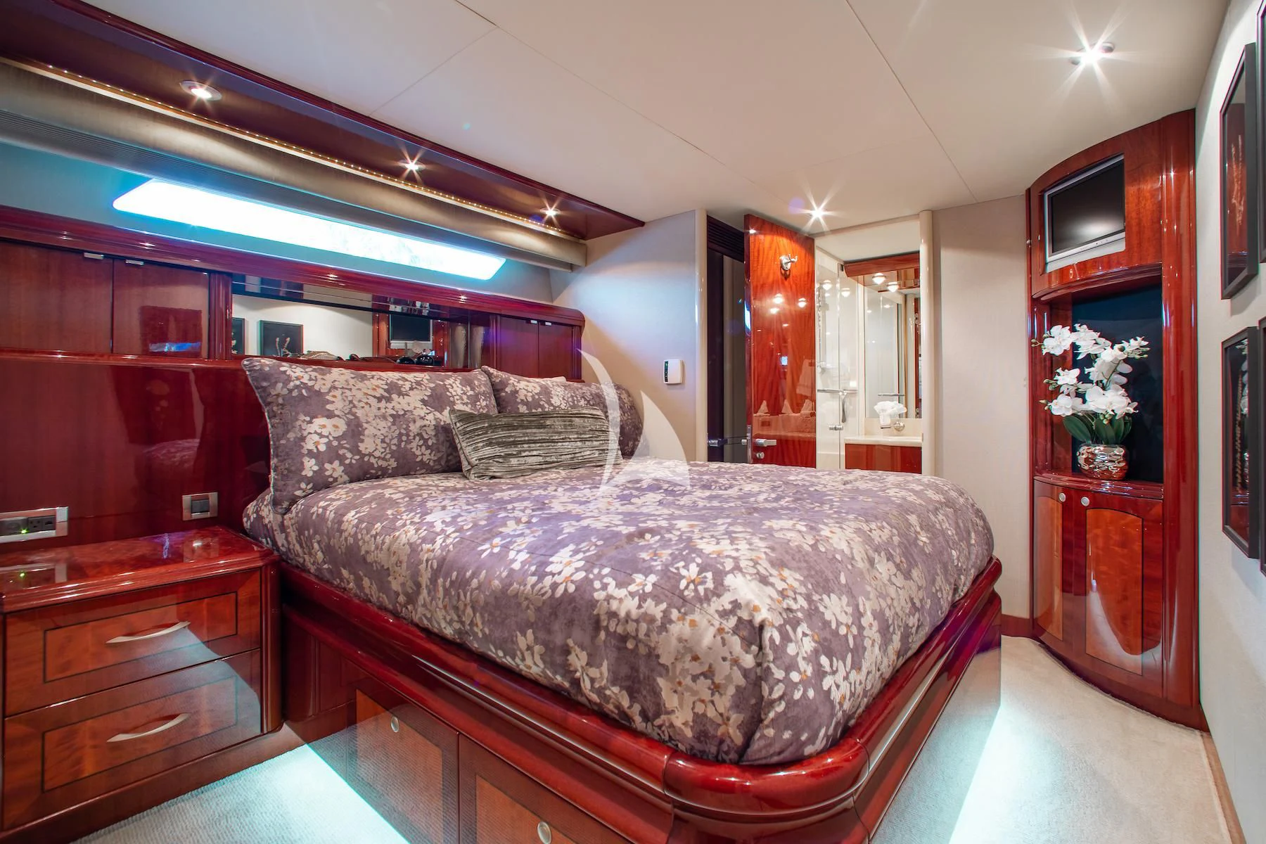 a bed in a room aboard SUMMERWIND Yacht for Sale