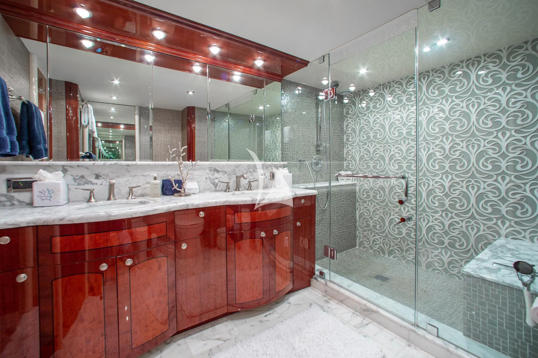 a bathroom with a shower aboard SUMMERWIND Yacht for Sale