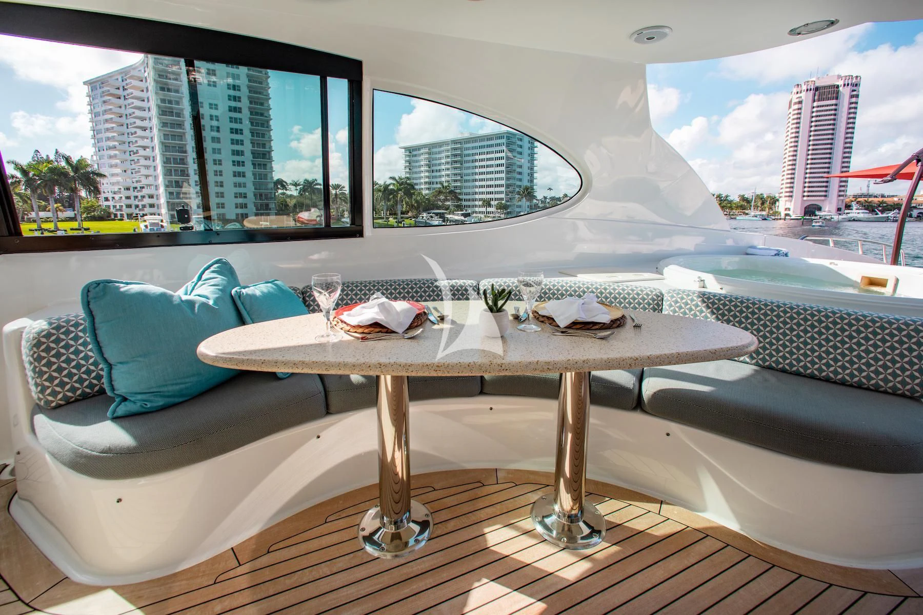 a table with a pillow on it aboard SUMMERWIND Yacht for Sale