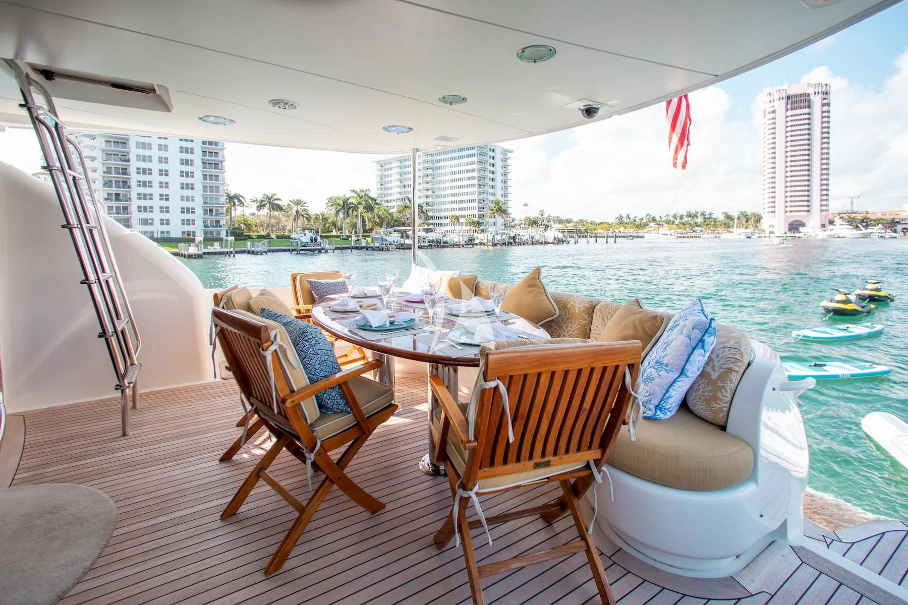 a table and chairs on a deck aboard SUMMERWIND Yacht for Sale