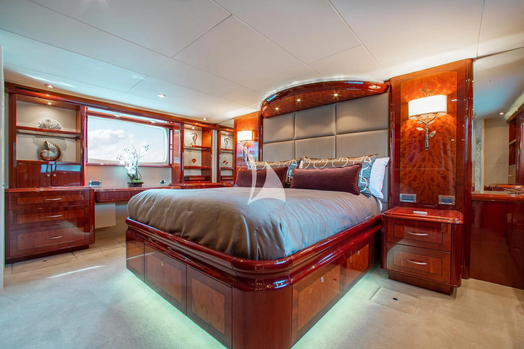 a bedroom with a large bed aboard SUMMERWIND Yacht for Sale