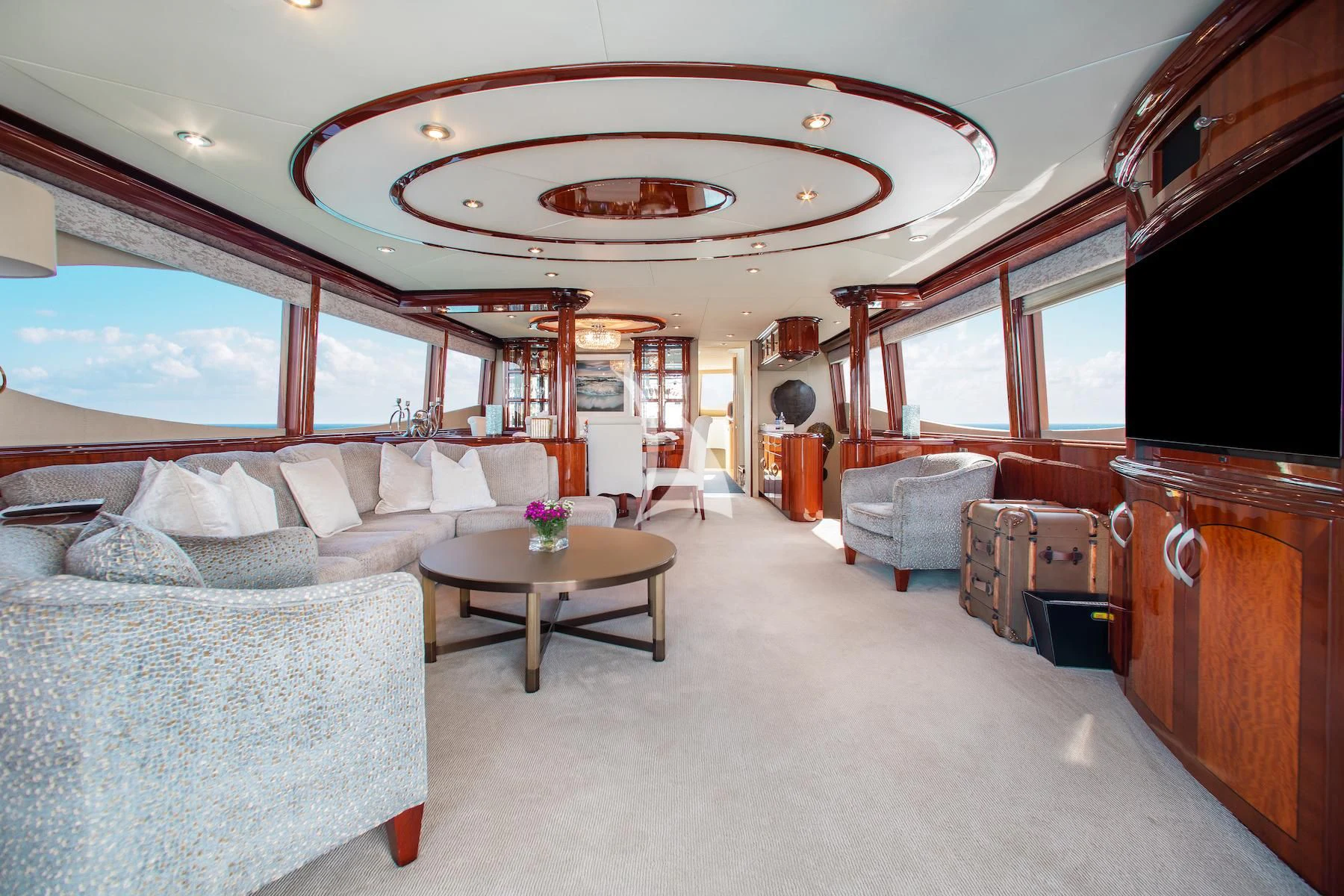 a living room with a large mirror aboard SUMMERWIND Yacht for Sale