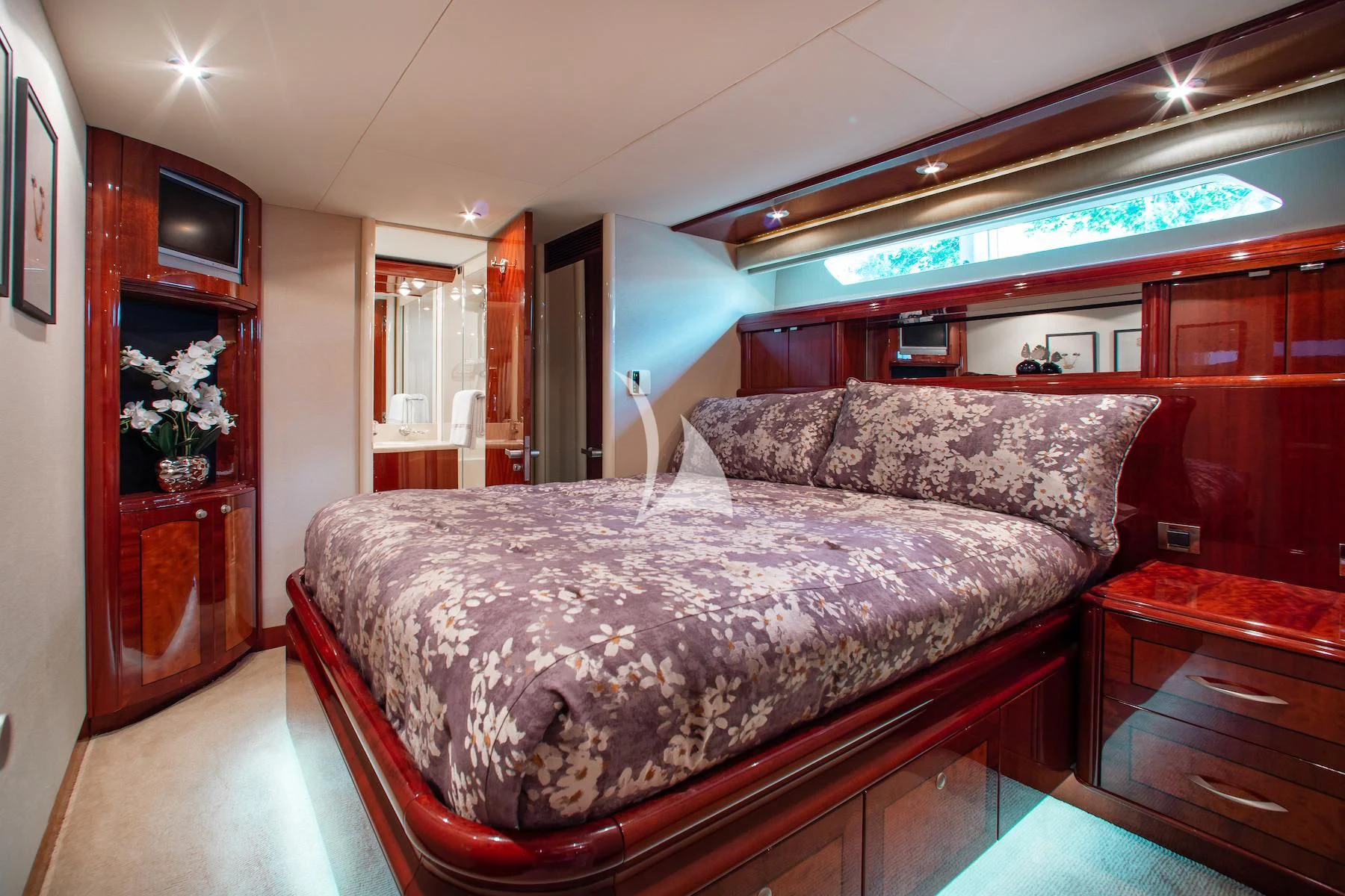 a bed in a room aboard SUMMERWIND Yacht for Sale