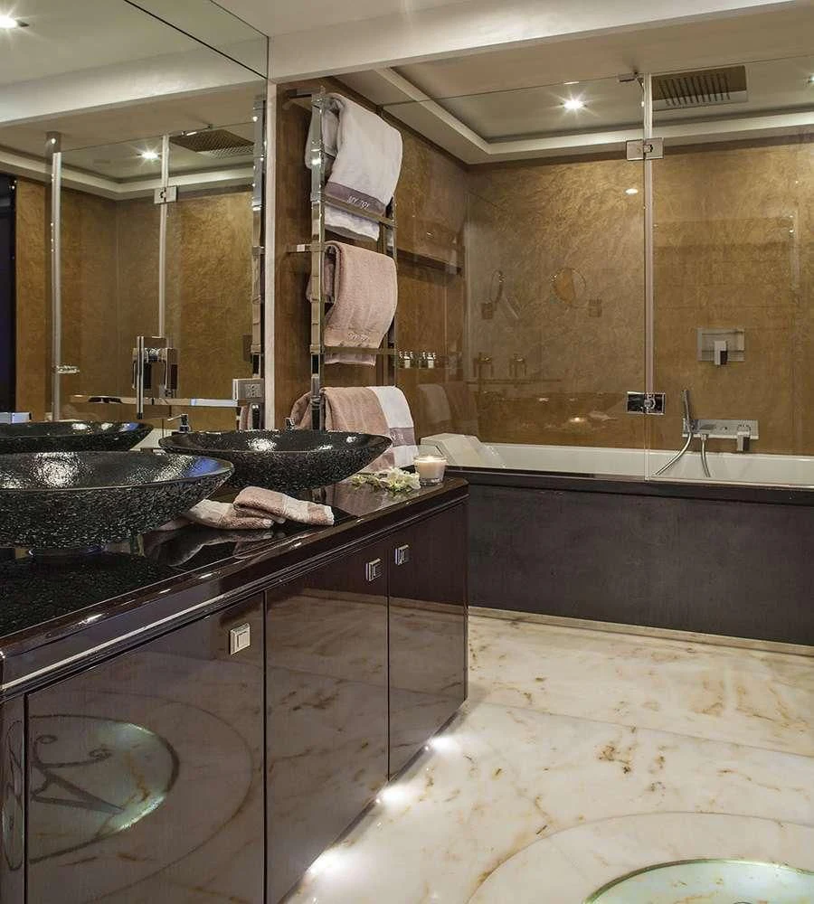 a kitchen with a large marble counter aboard MY TOY Yacht for Sale
