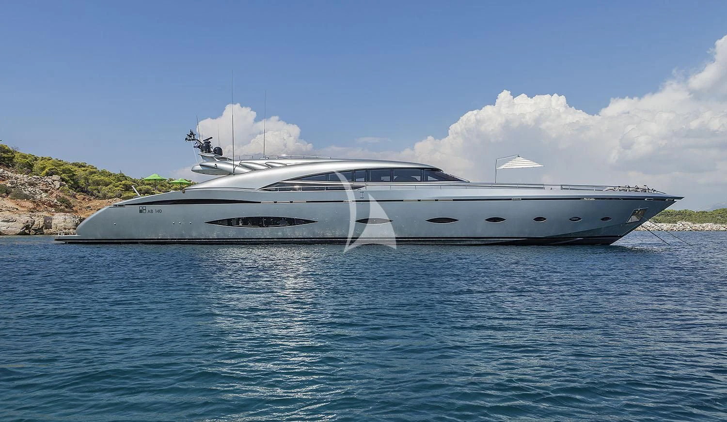 a white yacht in the water aboard MY TOY Yacht for Sale