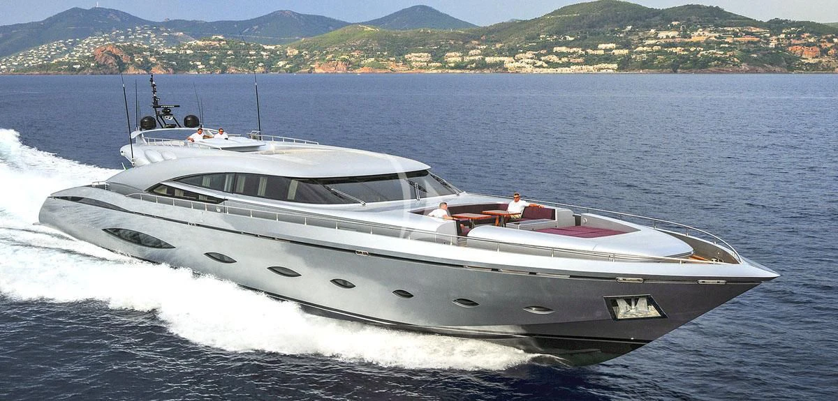 a white yacht on the water aboard MY TOY Yacht for Sale