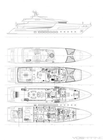 diagram, engineering drawing aboard BEBE Yacht for Sale