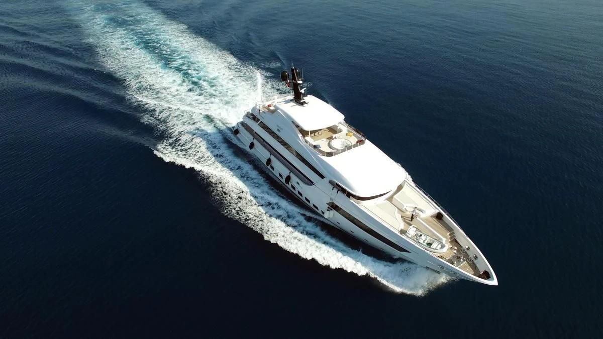 a high angle view of a boat aboard BEBE Yacht for Sale
