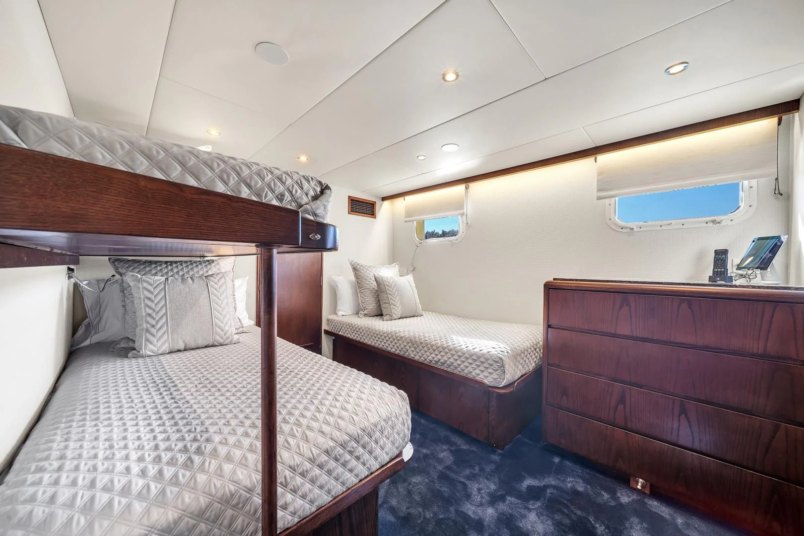 a couple of beds in a room aboard A PLACE IN THE SUN Yacht for Sale