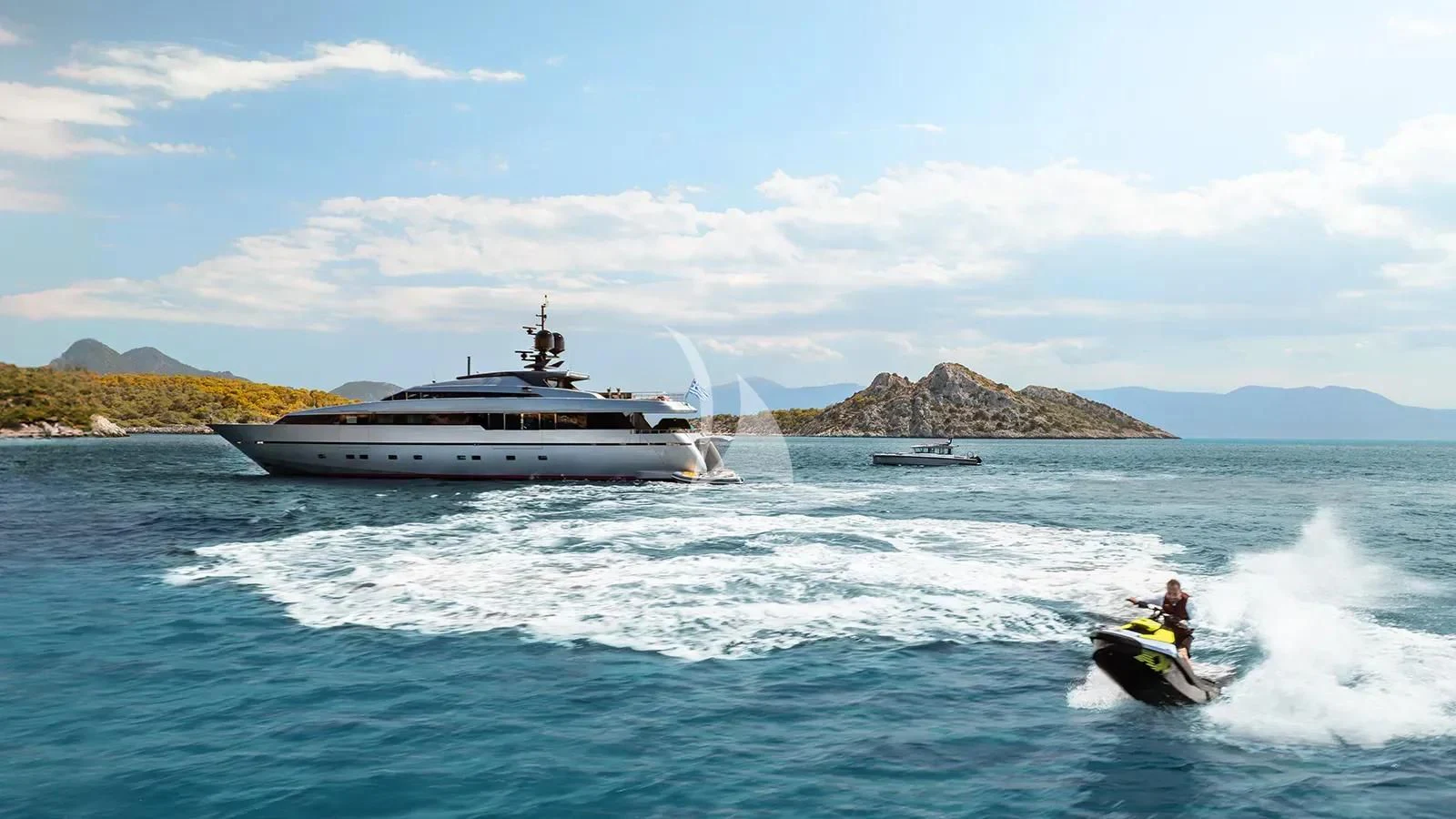 a boat and a boat in the water aboard NAIA Yacht for Sale