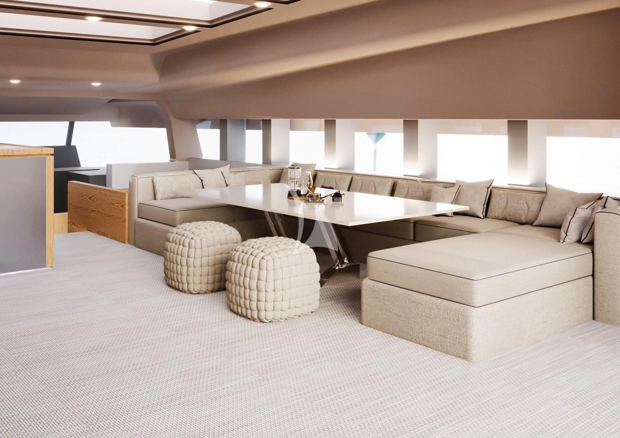a room with a couch and a table aboard NAIA Yacht for Sale