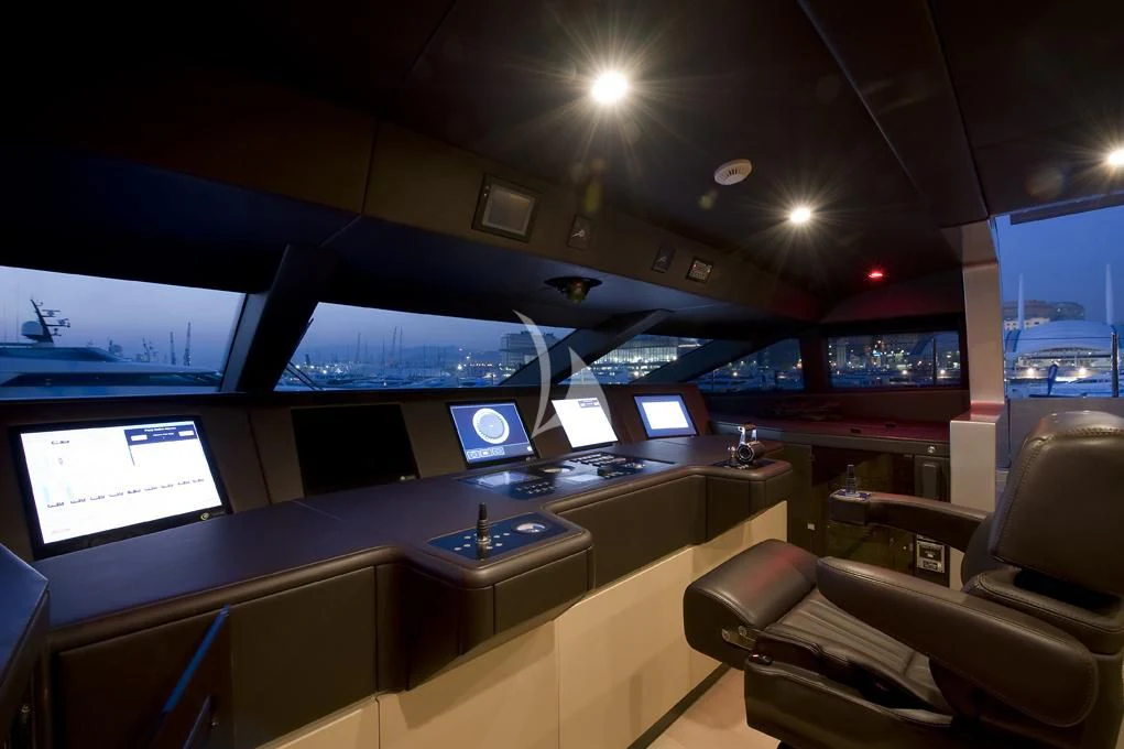 a room with several screens aboard NAIA Yacht for Sale