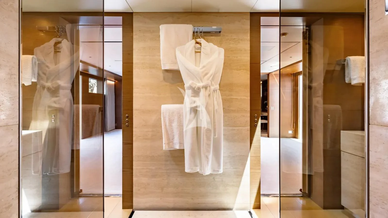 a white dress on a swinger aboard NAIA Yacht for Sale