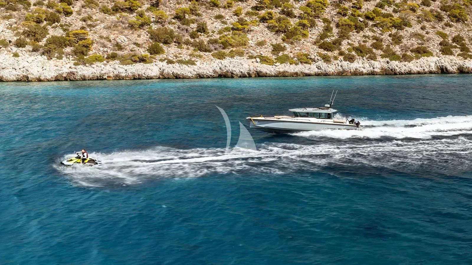 a boat on the water aboard NAIA Yacht for Sale