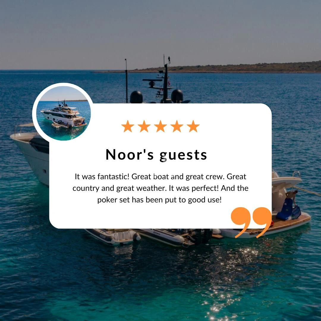 a sign on a boat aboard NOOR II Yacht for Charter