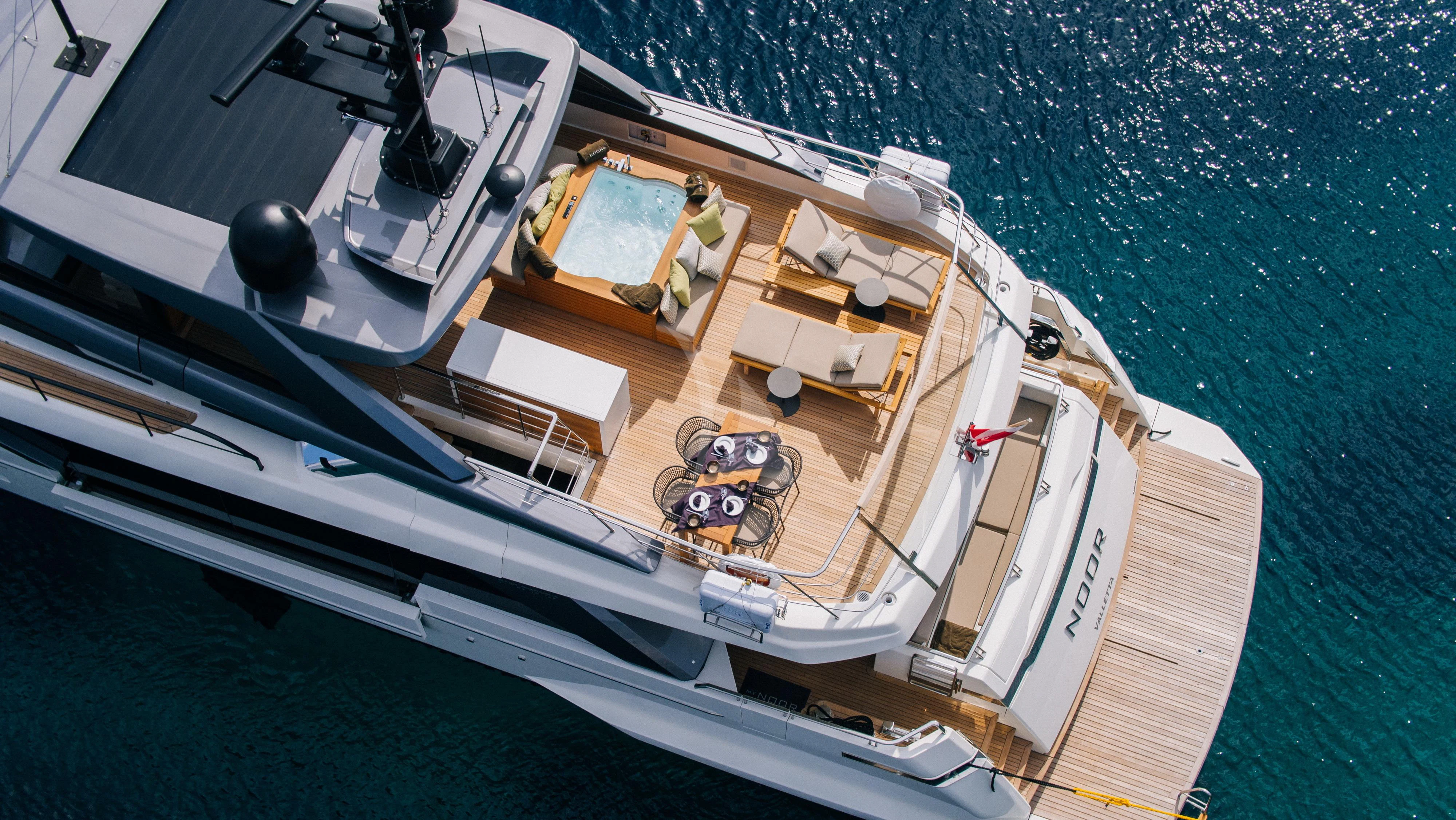 a high angle view of a boat aboard NOOR II Yacht for Charter